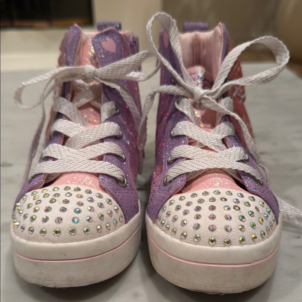 Skechers Girls Glitter High-Top Sneakers in Pink & Purple